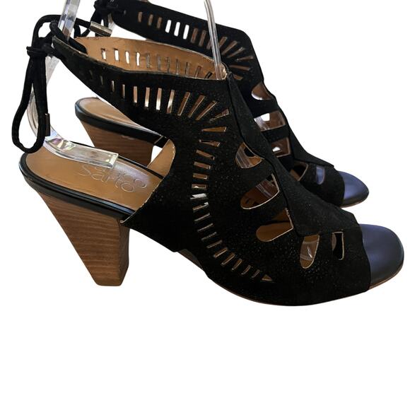 FRANCO SARTO Carolina Black Lace Up Open Toe Leather Sandals Women’s 7.5M Tie - Picture 1 of 9